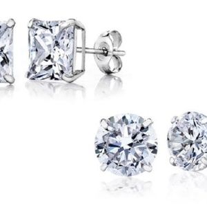 2 sets White Gold Plated Round CZ Princess Studs